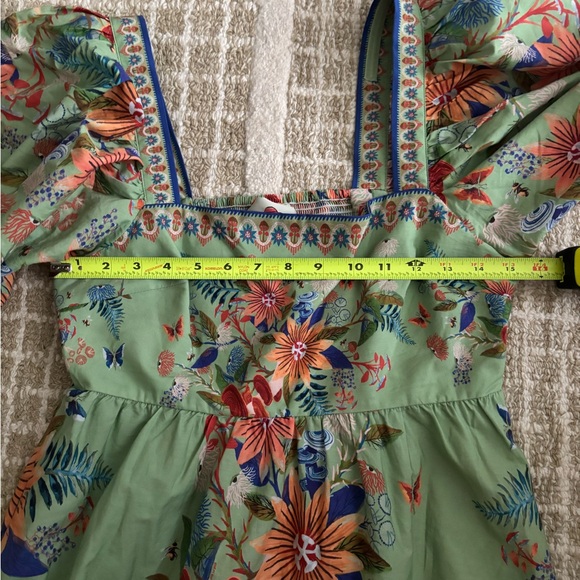 Farm Rio Green Puff Sleeve Bright Yard Mini Dress - Picture 9 of 10